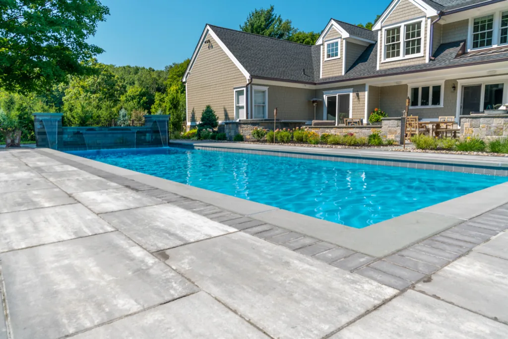 Inground fiberglass pool installed by Leisure Pools Hudson Valley in West Haverstraw, NY