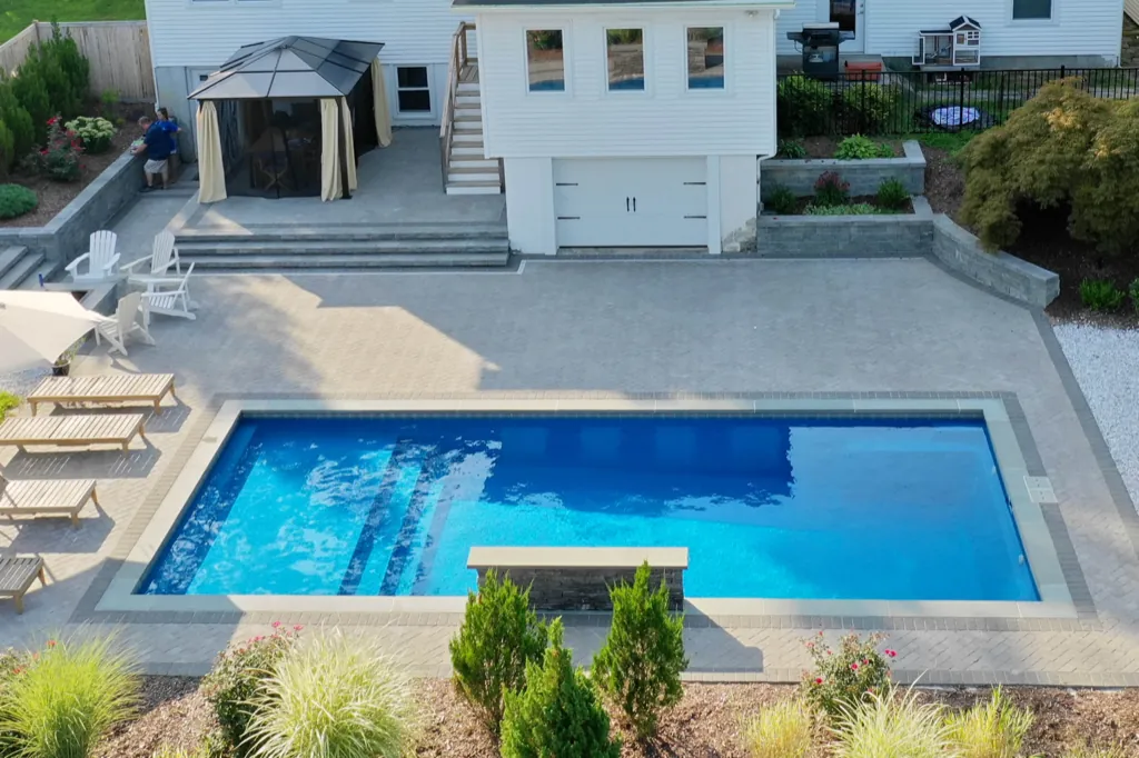 Inground fiberglass pool installed by Leisure Pools Hudson Valley in Newburgh, NY