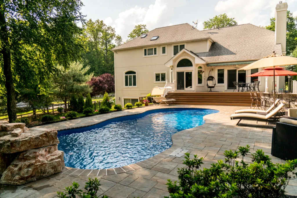 Inground fiberglass pool installed by Leisure Pools Hudson Valley in Rhinebeck, NY